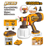 Ingco by Winland P20S/20V Lithium-Ion Cordless Spray Paint Gun (0.1-0.2Bar/800ml/min) ING-CT